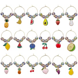 WEWAYSMILE 16 Pcs Wine Glass Charms Wine Charms for Stem Glasses for Drink Glass Tags for Cocktail Tasting Party Favors Supplies Goblet Charm（Fruits）