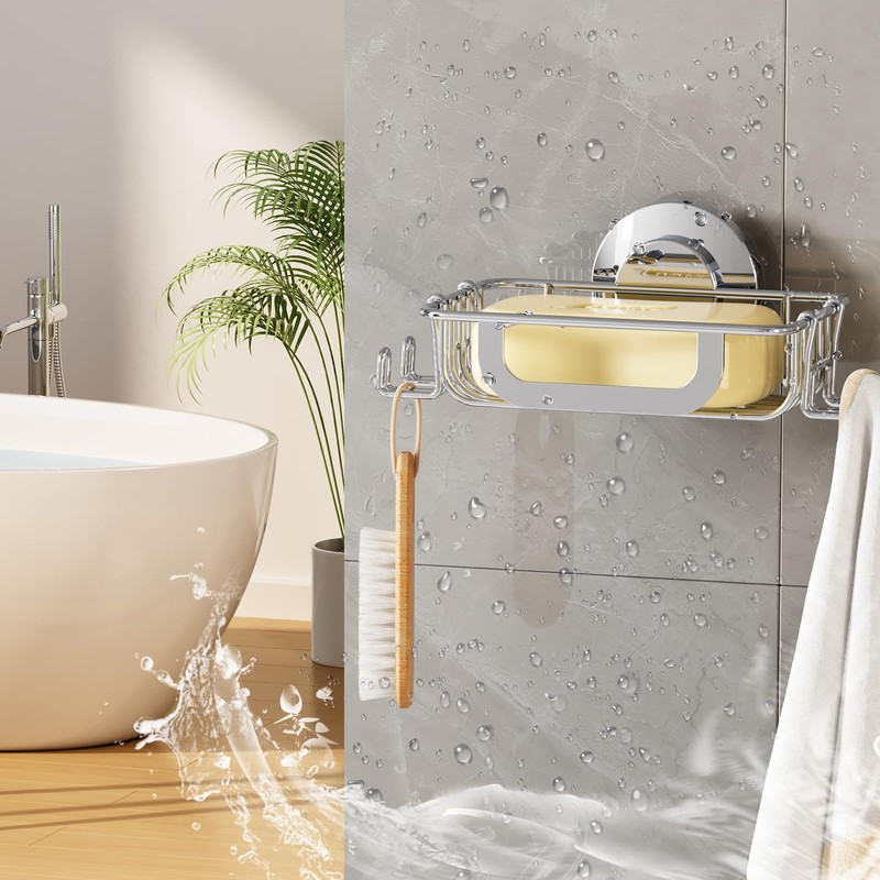 LEVERLOC Bar Soap Holder with 4 Hooks, Wall Mounted Soap