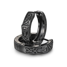 Black Creole Earrings Silver 925 Men's Viking Rune/Eye of Horus/Cross/Skull/Celtic/Roman/Valknut/Arrow/Wolf Numerals Earrings Unisex Jewellery for Men Women, Sterling Silver, No Gemstone