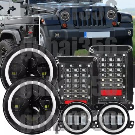 Unbranded 2007-2018 for Jeep Wrangler JK Combo 7" LED Headlights Tail Lights Fog Lamp Set