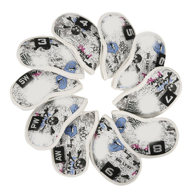 10pcs Golf Iron Covers Skull Pattern PU Scratch Proof Club