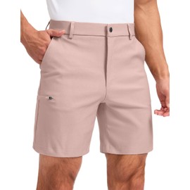 Pudolla Men's Casual Shorts 7/9 Inch Golf Shorts Stretch Dress Work Shorts for Men with 4 Pockets Quick Dry Lightweight(Dusty Pink 34)