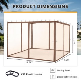 MASTERCANOPY Patio Gazebo Mosquito Netting Screen Walls (10x10, Coffee)
