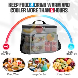 10L Insulated Lunch Bag for Men Women, Foldable Cooler Bag Thermal Lunch Tote for Work School Picnic Travel (Grey)