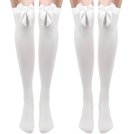 White Thigh High Socks 2pairs White Thigh High Stockings Bow Stockings White Stockings for Women Bow Tights Bow Socks Bow Stockings for Women White Knee High Socks White Thigh Highs Tights with Bows