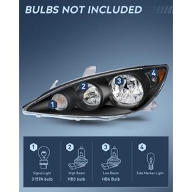 Nilight Headlight Assembly Compatible with 2005 2006 Toyota Camry LE XLE SE Headlamps Replacement Black Housing Amber Reflector Upgraded Clear Lens Driver and Passenger Side