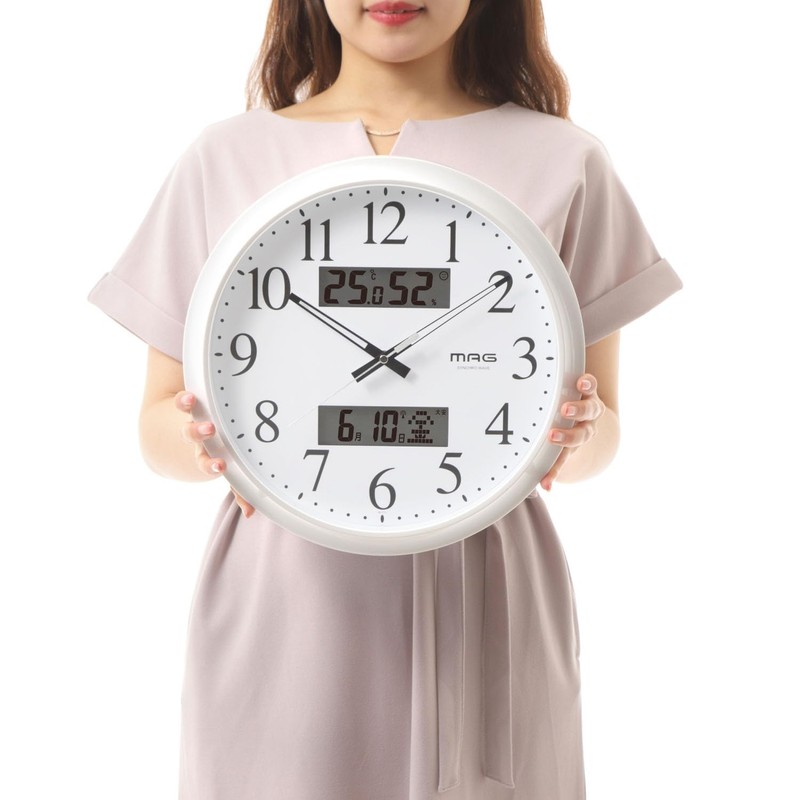 MAG(マグ) 掛け時計 電波時計 アナログ ダブルリンク 環境目安表示機能付き 温度 湿度 日付 曜日表示