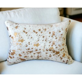 Homeroots 12" X 20" NATURAL & GOLD Cowhide Throw Pillow