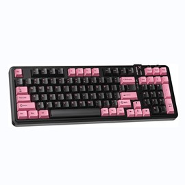 AUSDOM 98Pro Wireless Mechanical Keyboard, Tri-Mode Bluetooth/2.4GHz/USB-C Gasket Hot Swappable Custom Gaming Keyboard with Backlit, PBT Keycaps, Linear Switches, for Windows/Mac/PC (Manga Girl Theme):_Black&Pink-Silent