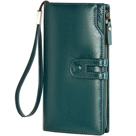 TFKGS Womens Wallet RFID Blocking Large Capacity Leather Clutch Wallet Credit Card Holder Organizer with Wristlet Green