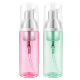 2 Pack Travel Foam Pump Bottle 60 ml/2 oz - Small Size Foam Spray Bottle & Pump Bottle Dispenser for Face Wash, Lash Shampoo, Skin Care - Clear Plastic Mini Empty Refillable Containers
