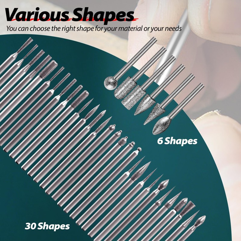 1/8" Shank Diamond Grinding Burr Bits (50 Pcs) for Dremel