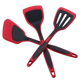 DESLON Espátula de silicona, 3 espátulas flexibles para utensilios de cocina antiadherentes, espátulas resistentes al calor de 800 °F, ideal para voltear huevos, hamburguesas, crepé y mucho más. Rojo