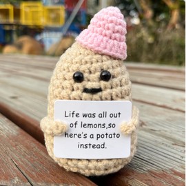 Positive Potato, Funny Gift for Women Cute Knitted Wool Inspirational Crochet Doll Plush Home Office Decor