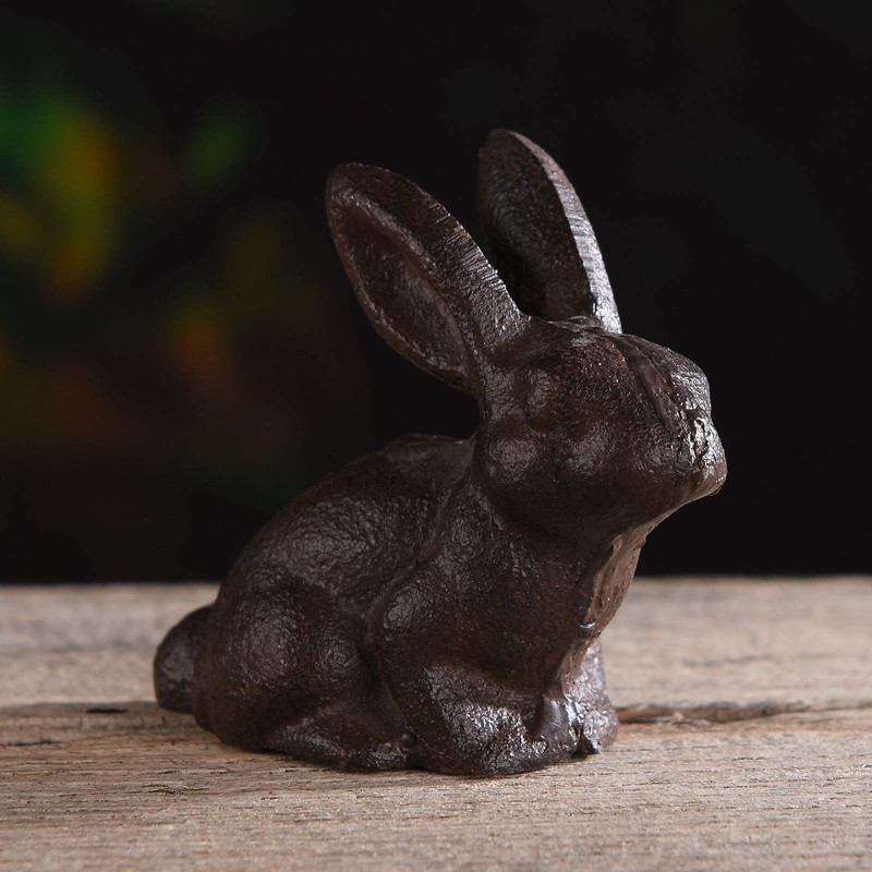 BRASSTAR Cast Iron Rabbit Statue 3.1”Garden Home Office Desk Decor