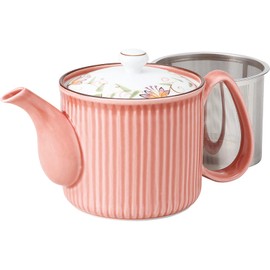 Hasami Ware 12738 Lightweight Pot, Large, Hanagi Pattern, Red (Super Stainless Steel with Tea Strainer), Capacity: Approx. 16.2 fl oz (470 ml), Made in Japan