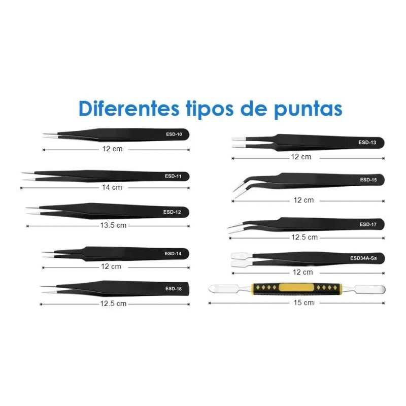 Kit Pinzas Antiestáticas Precisión Herramienta Electronica 10pz