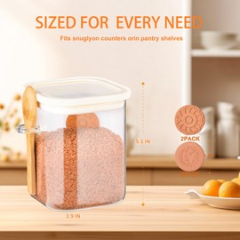 Aabberson Glass Brown Sugar Keeper container 30Oz ，With Silicone sealing cap& Bamboo Scoop,Includes 4 Terracotta brown Sugar Savers to Keep Soft，Suitable for baking，coffee beans， sugar，salt.