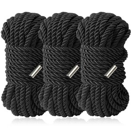 BAVIHOR Silk Rope Soft Rope, Skin Friendly Durable Long Rope, 32 Feet 8 mm Multipurpose Long Satin Braided Twisted Rope (3 Black)