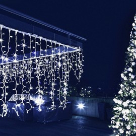 USOKYO Icicle Christmas Lights Outdoor, 480 LED 39FT String Lights With 96 Drops, 8 Modes and Timer, Twinkle Fairy Lights for House Patio Bedroom Wedding (Cool White)
