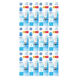 GE Lighting (case of 12) GE Soft White LED Chandelier Candle Bulb, 5 watt, 500 Lumen, Medium Base, dimmable, Frosted, Bent tip, Decorative LED CAM Bulb, 60 watt Equivalent