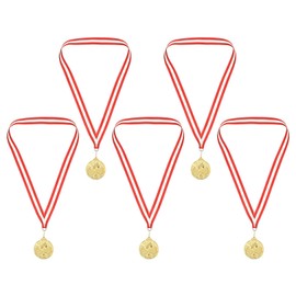 PATIKIL 2.5" Gold Table Tennis Medals, 5 Pack Table Tennis Award Medals with Ribbon Red White for Games Sports Competitions