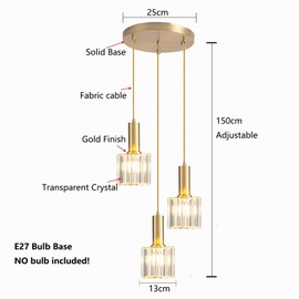 Brikey Modern Mini Crystal Pendant Light for Kitchen Island Dining Room Bedroom,Gold Base Crystal Ceiling Lamp Hanging Light (3-Light)
