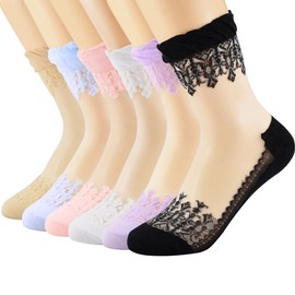 tly Womens 6 pares Ultrathin transparente Encaje Elástico Calcetines Cortos