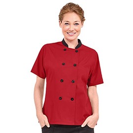 Women’s Lightweight Short Sleeve Chef Coat (XS-3X, 3 Colors) (Medium, Red/Black)