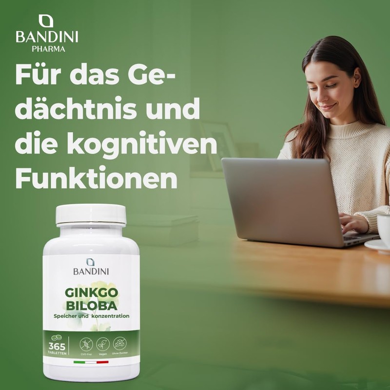 Bandini Ginkgo Biloba 6000 mg, 365 Tablets, 50:1 Extract, High