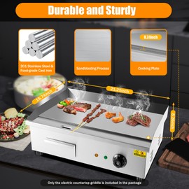 22 Inch Commercial Electric Countertop Griddle,3000W 110V Flat Top Grill Hot Plate,Stainless Steel BBQ Teppanyaki Griddle Cooktop for Processing Pancake Steak Hamburger,122-572℉ Adjustment Temperature