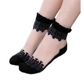 (5 Pair Set) Women's Socks, Transparent Lace Socks, Refreshing Socks, Cute Design, For Summer, Fashionable, Ultra Thin, Cotton, Transparent, One Size Fits Most, 10 Colors Available, Black
