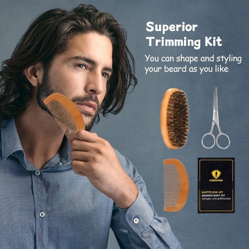 Ceenwes Upgraded Beard Grooming Kit - Conditioner, Oil, Brush, Comb,