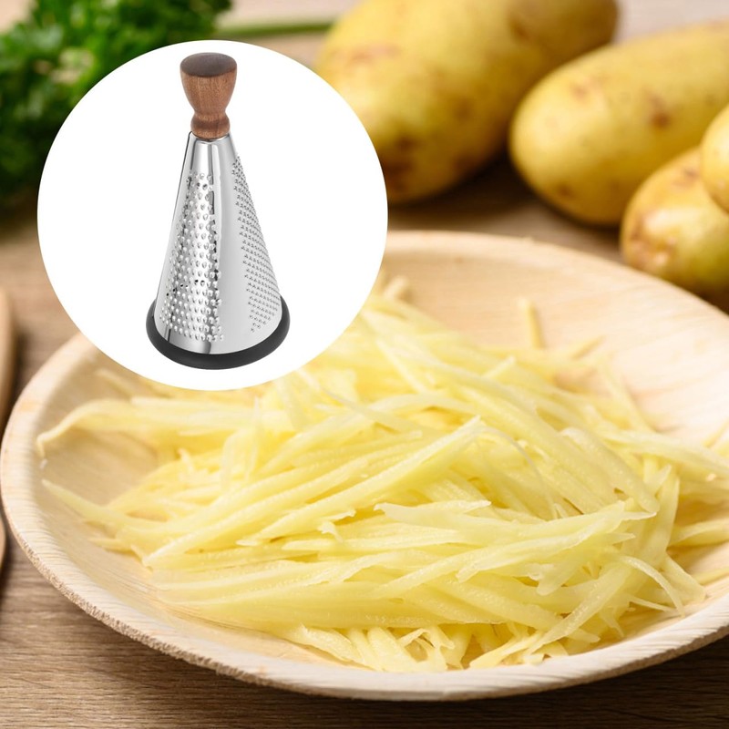 Hemoton 9 Inch Wood Handle Stainless Steel Cone Cheese Grater