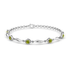 SHOP LC DELIVERING JOY SHOP LC DELIVERING JOY Peridot Bracelet in Sterling Silver - Green Bracelets for Women Adjustable Engagement Wedding Trendy Jewelry Size - 7.25 Inches
