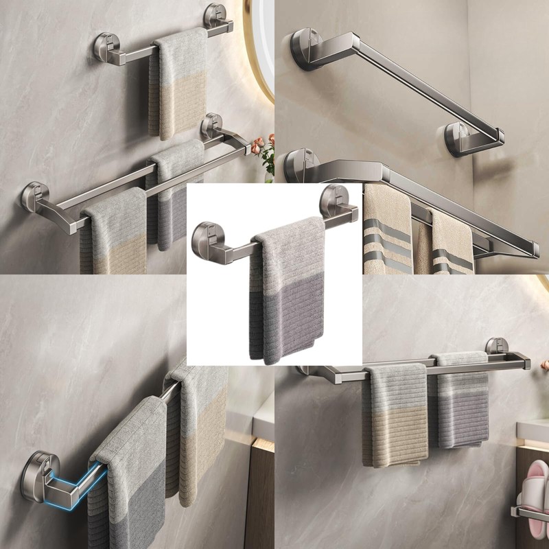Boxonly Suction Towel Rack for Bathroom, Wall-Mounted Single Bar, Heavy-Duty