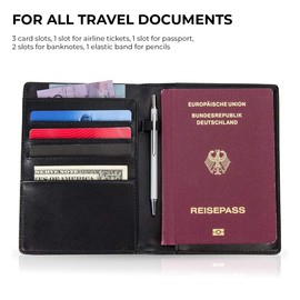 BULLAZO PLANO MINI genuine real leather passport identity card travel document holder case cover protector in black with credit card slots and rfid blocking | travel organiser wallet for men women