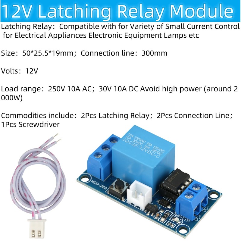 MTDELE 2Pcs 12V Latching Relay Module Single Bistable Push to