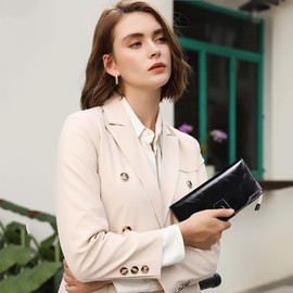 FORRICA Women's Long Wallet, Genuine Leather, Zipper, Coin Purse, Large Capacity, Phone, Bill Holder, Popular, Clutch Bag, Gift Box Included, Black