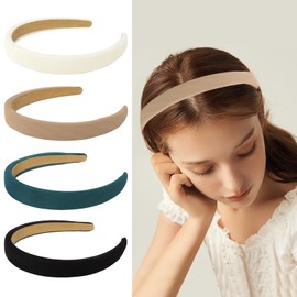 CURASA Headbands For Women Girls 3PCS Non Slip Satin Headbands Trendy Black White Sponge Head Bands Dark Blue Hair Elastics Comfortable Wide Head Bands Stretchy Hairbands Plain Solid Hair Accessories