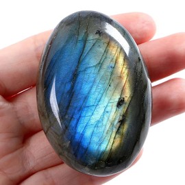LAIDANLA Labradorite Large Palm Stone Healing Crystals 2.2-2.4" Natural Gemstones Calming Effects Energy Balancing Reiki Polished Irregular Worry Stone Cleansing Protection Crystal Grid Gifts 1PC
