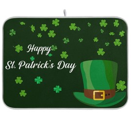 Happy St Patrick's Day Hat Dish Drying Mat 18x24 Absorbent Clover Dishes Pad Dish Drainer Mat Protector for Kitchen Fast Dry
