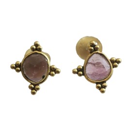 Ohrstecker aus vergoldetem Sterlingsilber mit Rosa Turmalin - Natürlicher Edelstein - Geburtstagsgeschenk - Handgefertigte Geschenkideen für Frauen 2