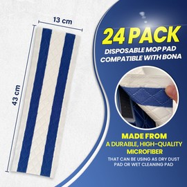 Paquete de 24 almohadillas para orejas desechables de microfibra de 17 pulgadas para todos los sistemas de velcro de 16 a 18 pulgadas, almohadilla de limpieza en seco y húmedo compatible con Bona, E-Cloth, Rubbermaid, Turbo, Norwex (17 pulgadas, paquete 