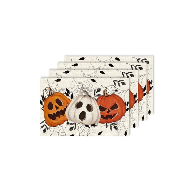 Halloween Pumpkins Placemats Set of 4 12x18 Inch Fall Spider