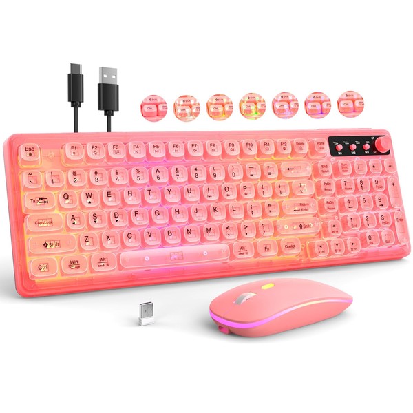 GLB Wireless Keyboard and Mouse Combo, RGB Backlit Rechargeable Full-Size