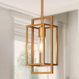 GEPOW Gold Pendant Lights Kitchen Island, Modern Geometric Kitchen Pendant Light Fixtures, Vintage Brushed Brass Pendant Lighting for Kitchen Island, Dining Room, Hallway, Foyer