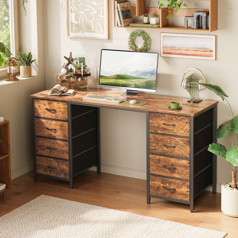 Huuger 55 Inch Computer Desk with 8 Drawers, Office Desk