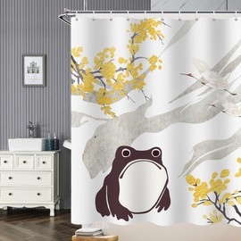 GBYcLyw Funny Long Shower Curtain Unimpressed Frog Japanese Style Shower Curtain Sets Anime Art Cute Bath Curtain Waterproof Fabric Asian Curtain for Bathroom 72x84 inches