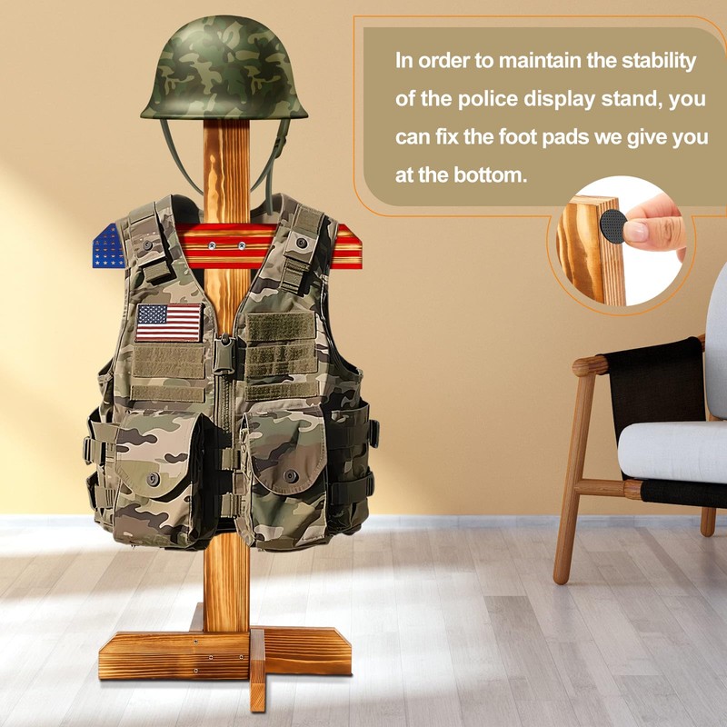 Cinnvoice Tactical Armor Stand, Wooden Military Gear Hanger, Police Helmet